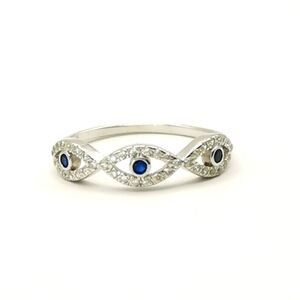 Blue Sapphire CZ Evil Eye ring Sterling Silver Size 8 🆕